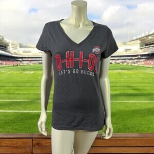 Ohio State Buckeyes V-Neck T-Shirt "O-H-I-O Let's Go Bucks" Women's Large Gray